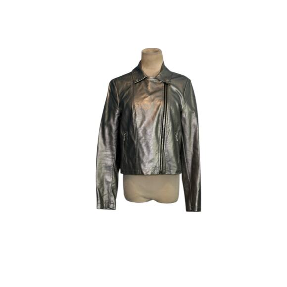 Forever 21 silver vegan leather moto jacket size Medium - Picture 14 of 16